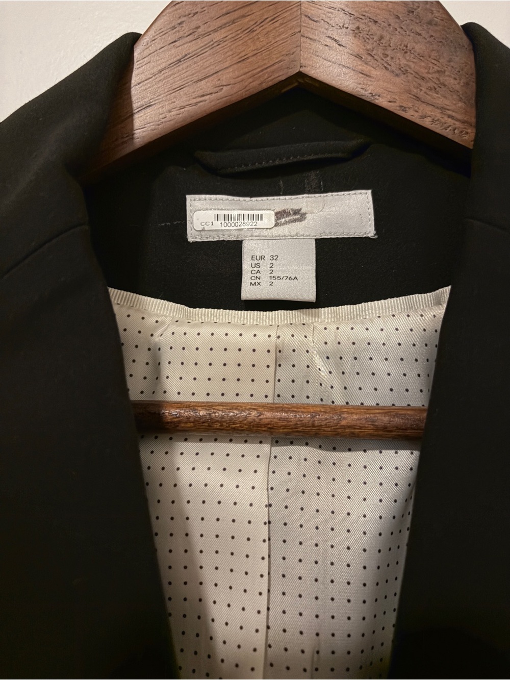 H&M Black Blazer with Cream Polka Dot Lining
